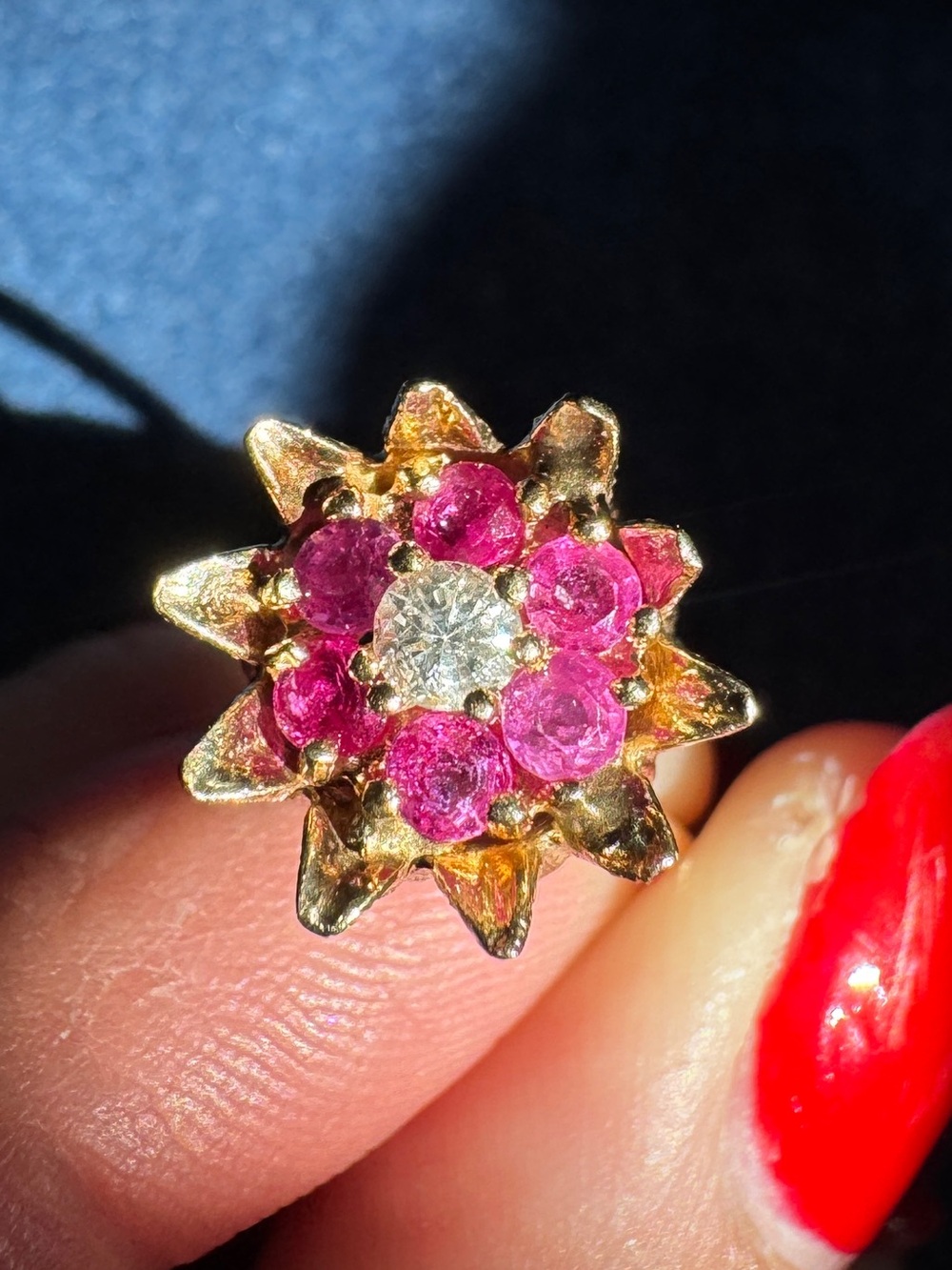Stunning Rare - Vintage 14k Yellow Ruby And Diamond Tulip Ring Size 6 - Picture 4 of 13